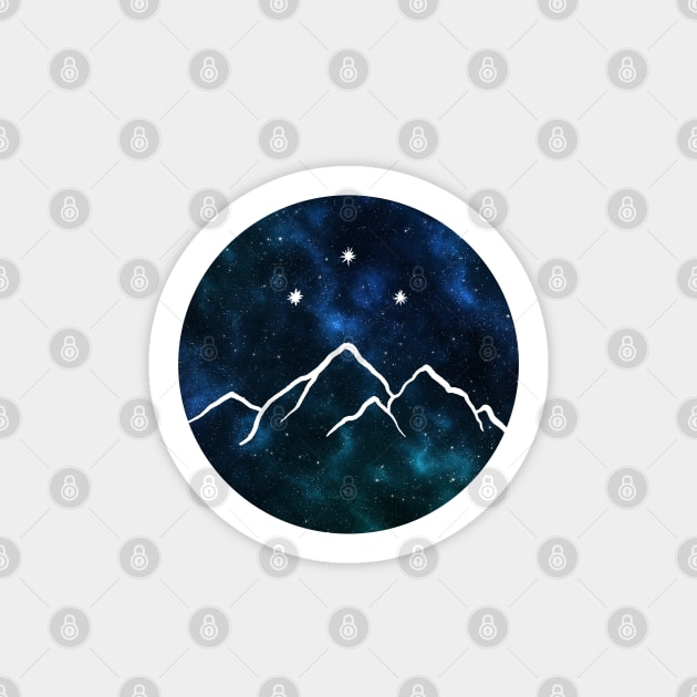 Night court - mountain and stars drawn on galaxy background Sticker by Ranp